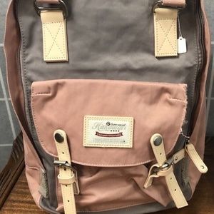 Himawari, Unisex BackPack Bag, Brown-pink,pockets, adjustable straps,canvas.!